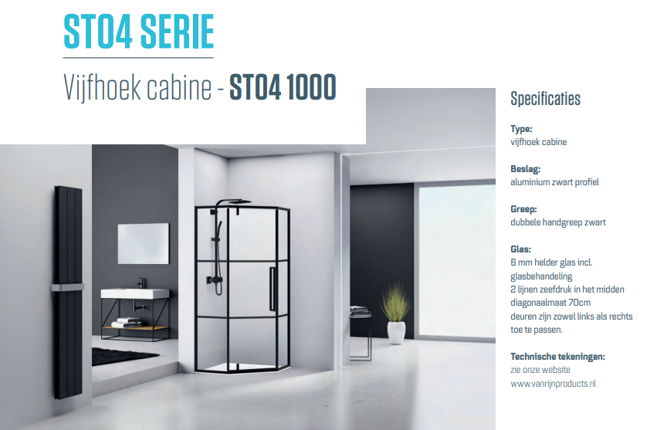 Vijfhoek cabine zwart 90cm