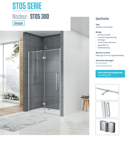 Draaideur met vast deel chroom 90cm