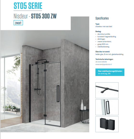 Draaideur met vast deel zwart 100cm